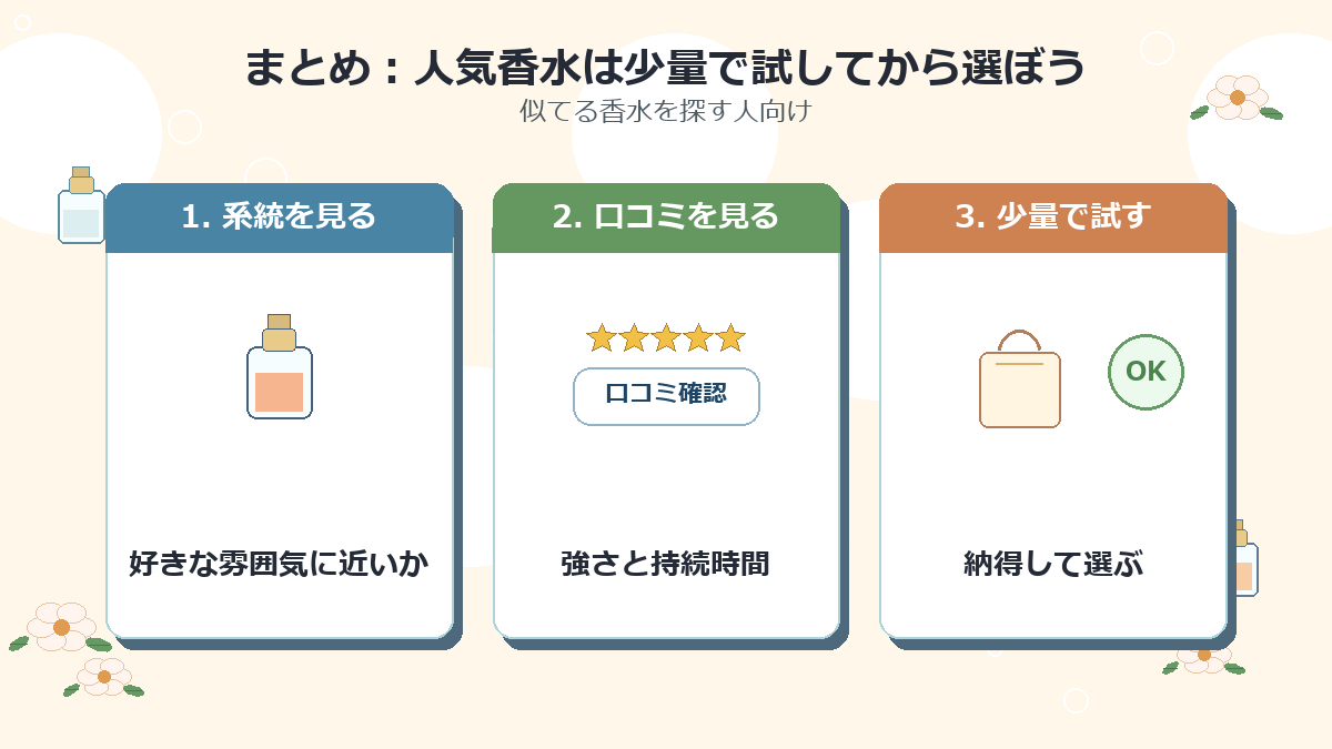 まとめ：人気香水は少量で試してから選ぼう