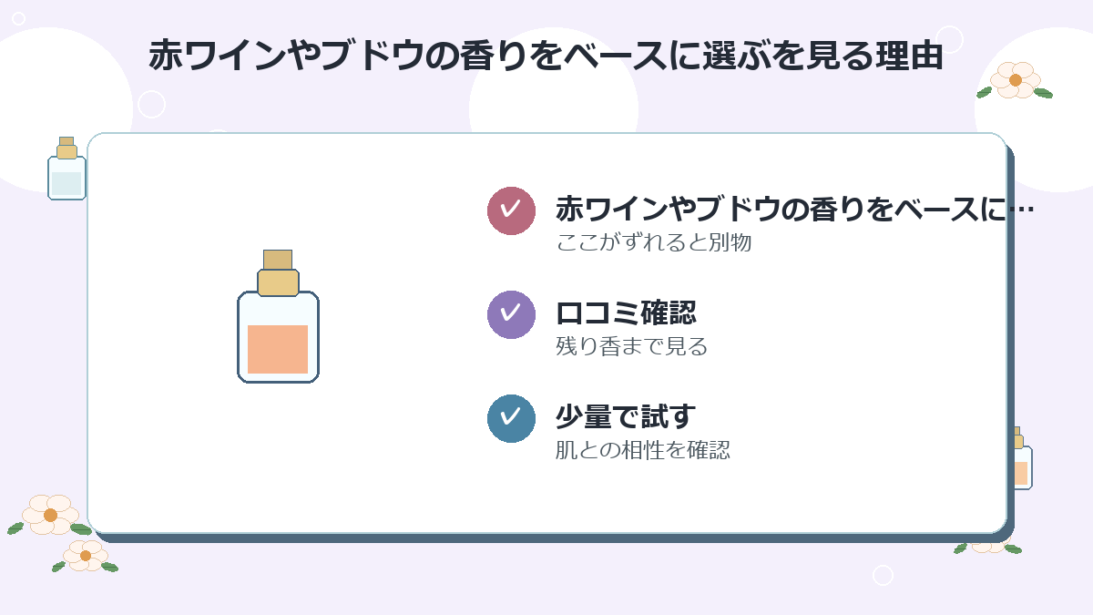 赤ワインやブドウの香りをベースに選ぶ