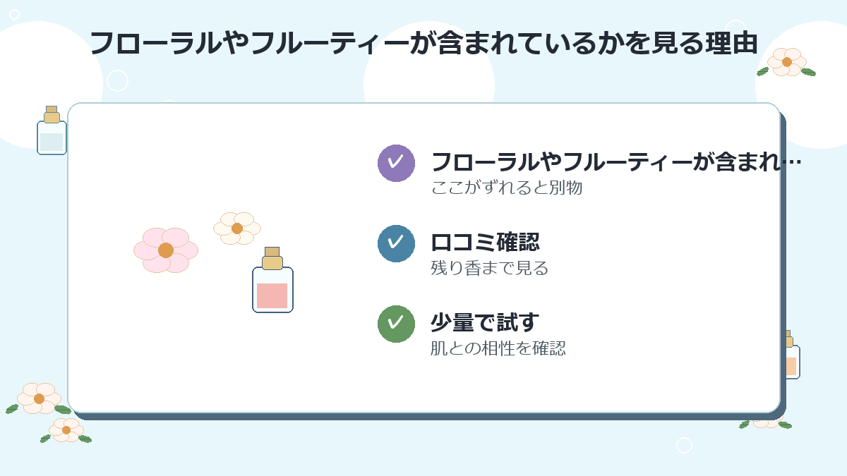 フローラルやフルーティーが含まれているか