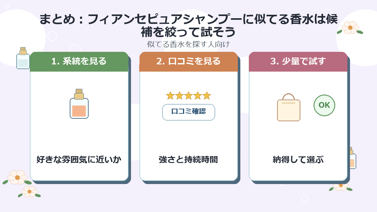 まとめ：フィアンセピュアシャンプーに似てる香水は候補を絞って試そう