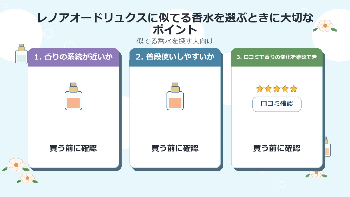 レノアオードリュクスに似てる香水を選ぶときに大切なポイント