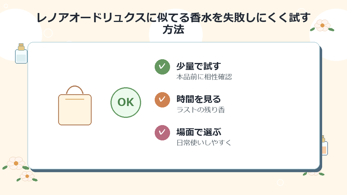 レノアオードリュクスに似てる香水を失敗しにくく試す方法