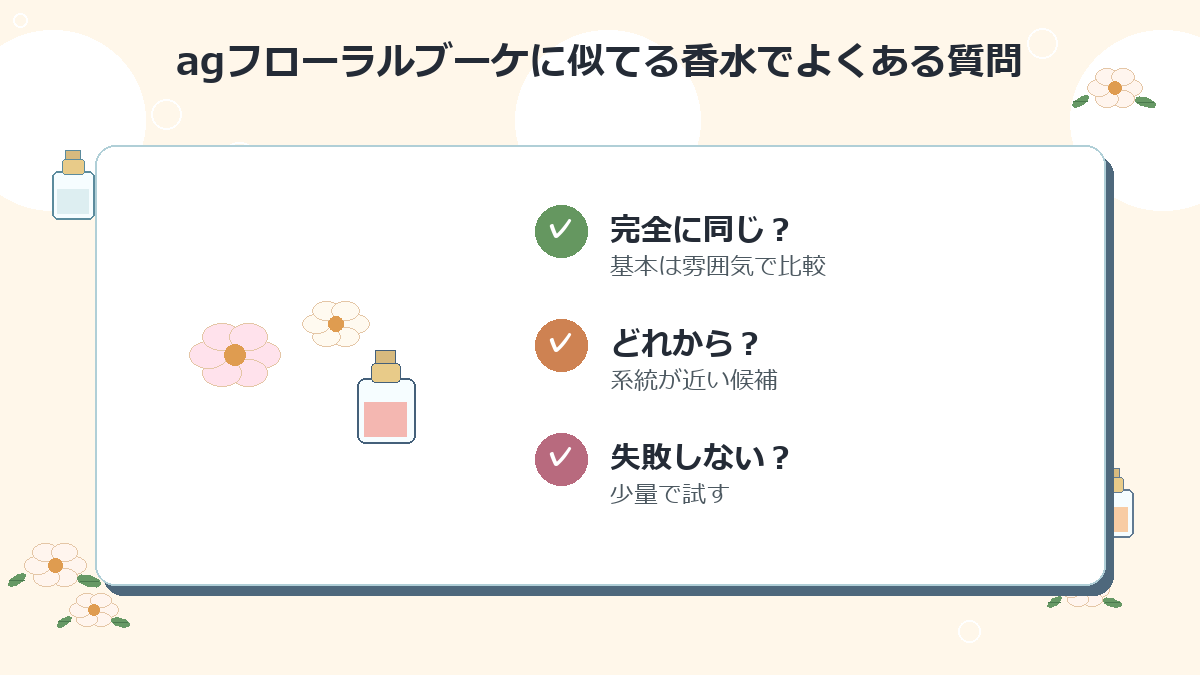 agフローラルブーケに似てる香水でよくある質問