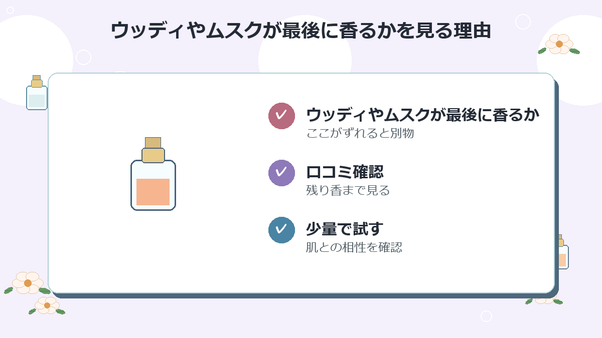 ウッディやムスクが最後に香るか