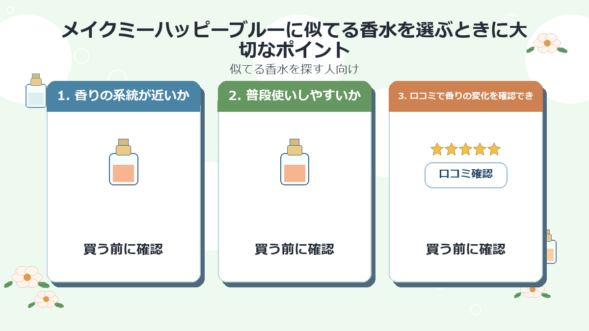 メイクミーハッピーブルーに似てる香水を選ぶときに大切なポイント