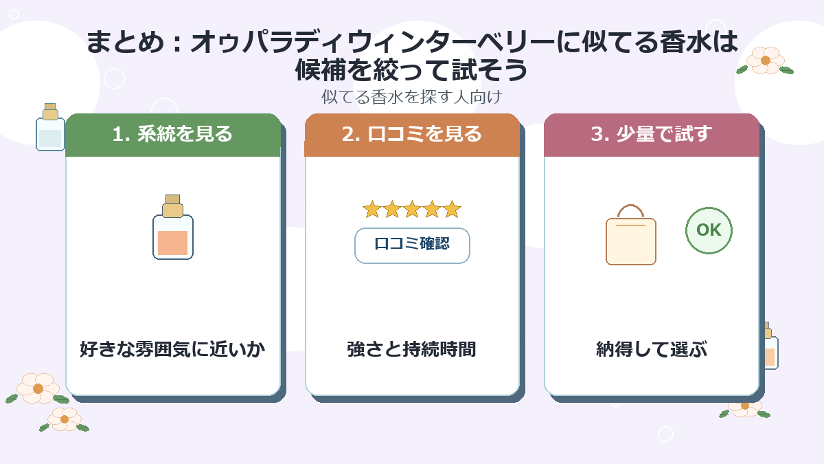 まとめ：オゥパラディウィンターベリーに似てる香水は候補を絞って試そう