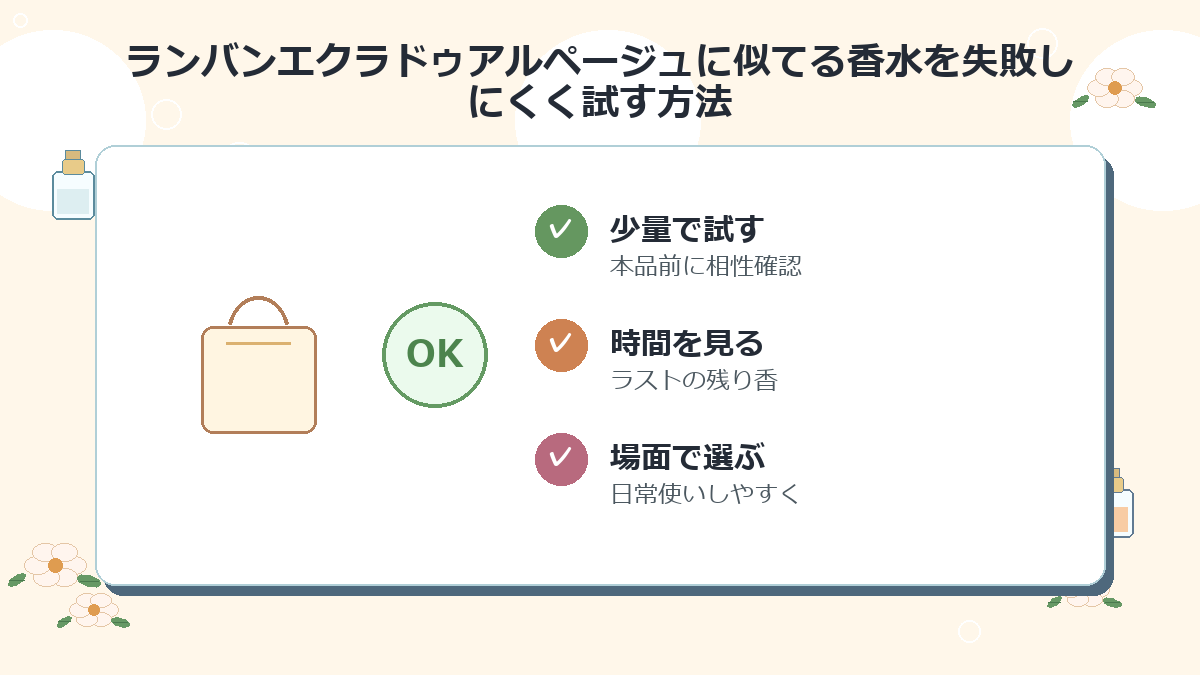ランバンエクラドゥアルページュに似てる香水を失敗しにくく試す方法