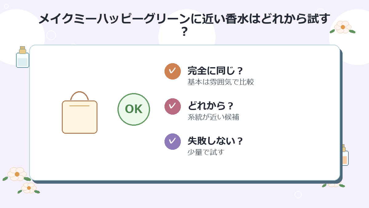 メイクミーハッピーグリーンに近い香水はどれから試すのがおすすめですか？