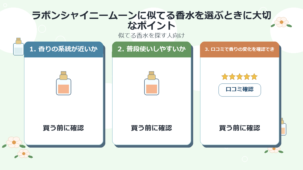 ラボンシャイニームーンに似てる香水を選ぶときに大切なポイント