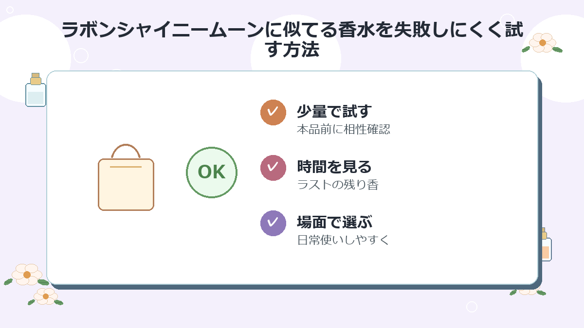 ラボンシャイニームーンに似てる香水を失敗しにくく試す方法