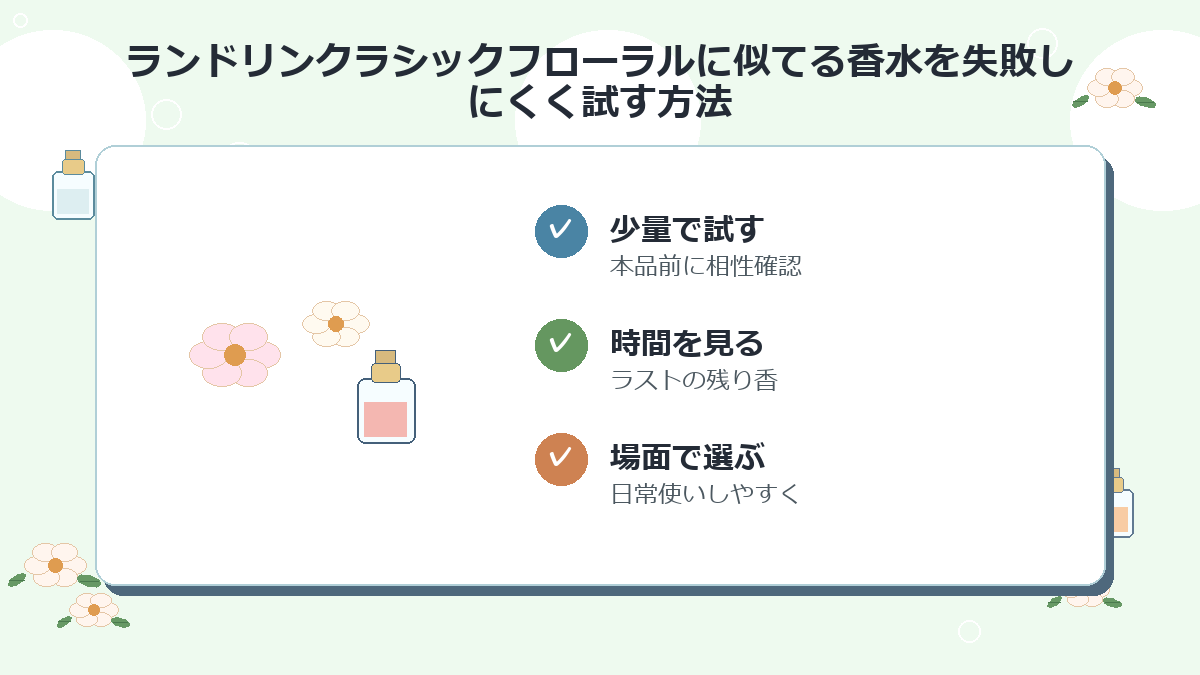 ランドリンクラシックフローラルに似てる香水を失敗しにくく試す方法