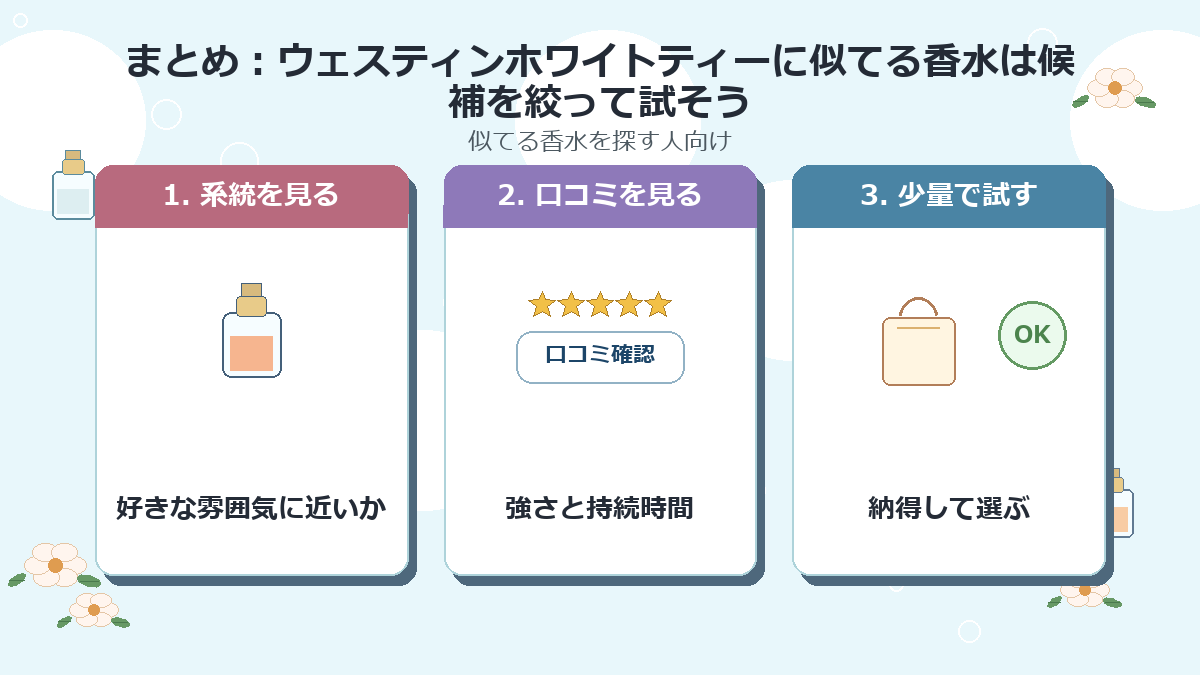 まとめ：ウェスティンホワイトティーに似てる香水は候補を絞って試そう