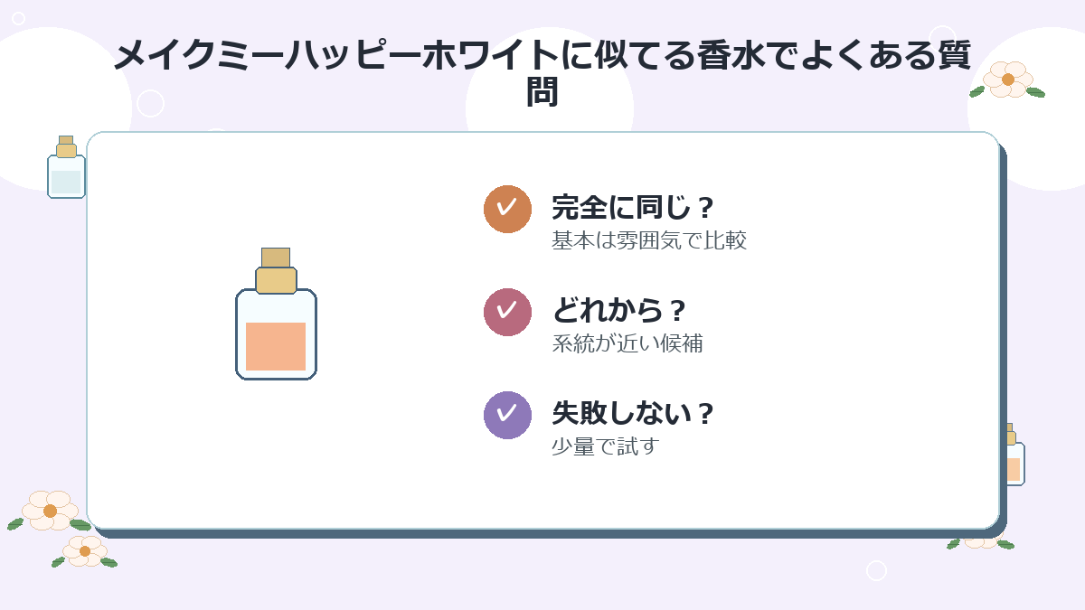 メイクミーハッピーホワイトに似てる香水でよくある質問