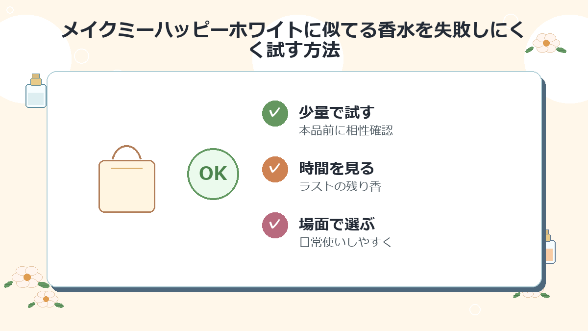 メイクミーハッピーホワイトに似てる香水を失敗しにくく試す方法
