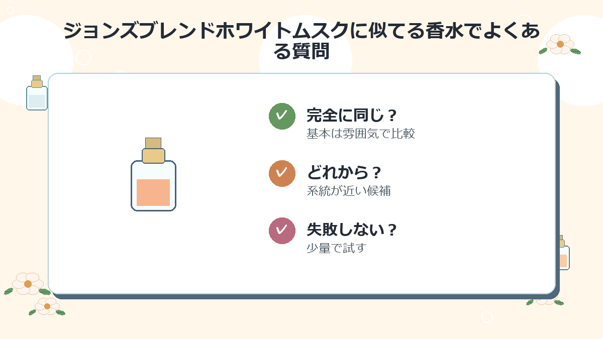 ジョンズブレンドホワイトムスクに似てる香水でよくある質問