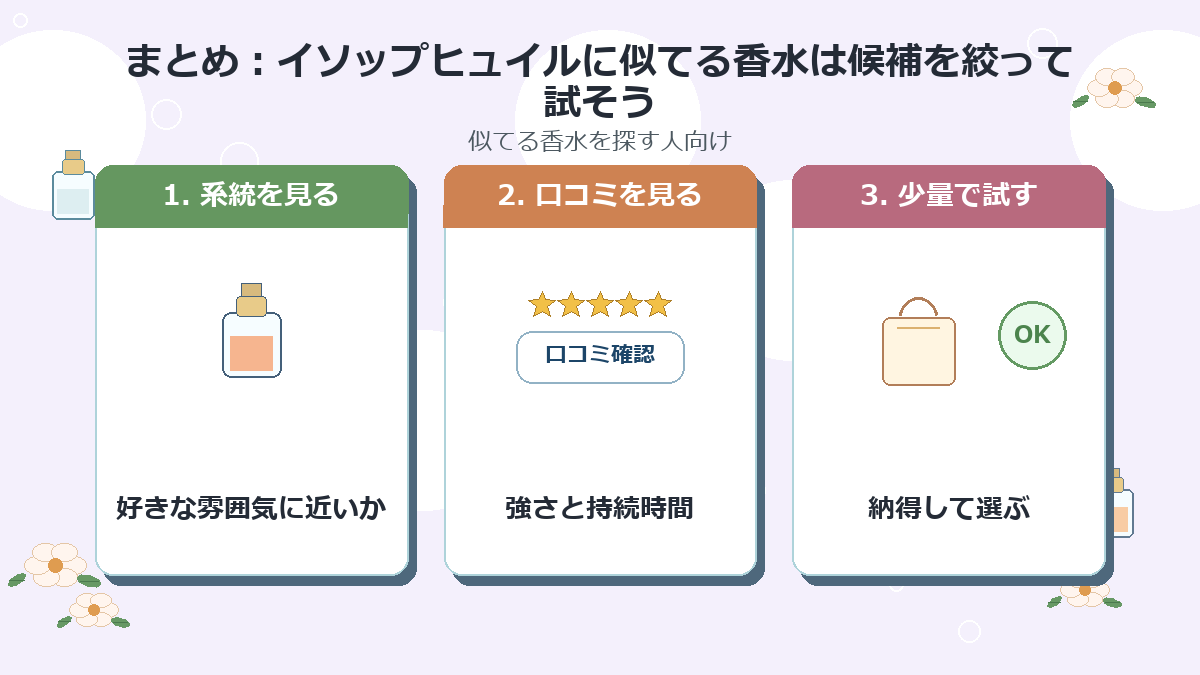 まとめ:イソップヒュイルに似てる香水は候補を絞って試そう