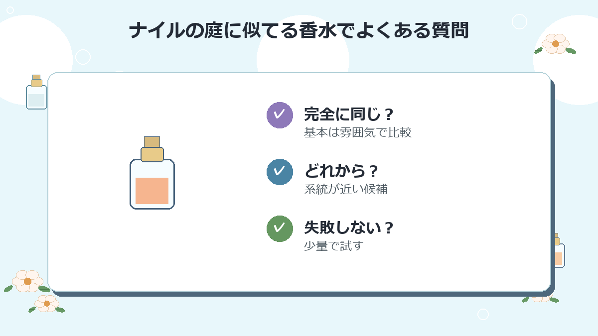 ナイルの庭に似てる香水でよくある質問